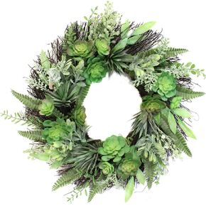 Realistic Artificial or Fake Succulent Wreath - 22 Inches, Indoor-Outdoor Green Wreath with Succulents & Real Twig Back for Front Door or Wall- Hanging Farmhouse Decor by Naturally Home Accents in Saudi Arabia