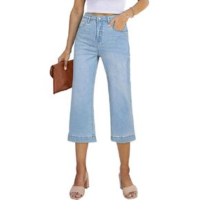 Sidefeel Women's Wide Leg Jeans High Waisted Stretchy Capri Denim Pants