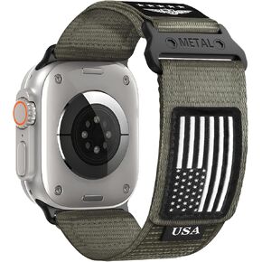 Rugged Nylon for Apple Watch Ultra/2 Band 49mm iWatch Bands 45mm 44mm 42mm Men,Soft Woven Adjustable Stars-Stripes Flag Wristbands Strap for Apple Watch Ultra Band 9/8/7/6/5/4/3/SE/Ultra2 44/45/49 mm