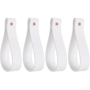 uxcell 4pcs Leather Curtain Rod Holder 1 x 4.7 Inches Wall Hanging Straps Curtain Rod Hook Brackets Hangers with Screws for Wall Bathroom Kitchen Bedroom, Beige