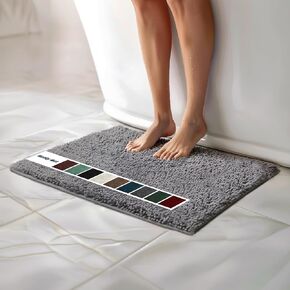Muddy Mat Chenille Bathroom Rugs Quick Dry Microfiber Mats Non Slip Washable, Extra Thick, Soft and Highly Absorbent Bath Mats for Bathroom, Kitchen, and Shower Floor - Grey Medium 30"X19"