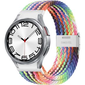 One Click No Gap Braided Bands Compatible with Samsung Galaxy Watch 6 4 5 Band 40mm 44mm/Galaxy Watch 6 4 Classic Bands 47mm 43mm 42mm 46mm/Watch 5 Pro 45mm, 20mm Stretchy Nylon Woven Strap Men Women