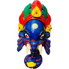 منحوتة جدارية خشبية عتيقة من Himalayan Craft Ganesh من أجل الحظ/النجاح، شكل رأس فيل للتعليق على الحائط، منحوتة حائط خشبية ابن اللورد شيفا مصنوعة يدويًا في نيبال