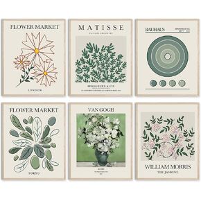 Sage Green Wall Art Prints Posters, Vintage Boho Wall Decor Prints, Abstract Matisse Wall Art Posters Pictures for Gallery Room Aesthetic Living Room Bathroom Bedroom Decor, 8x10inch(Unframed)