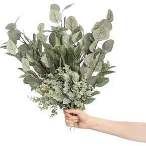 Ling's Moment Artificial Plants 3-Eucalyptus leaves Branches Bouquets,18Pcs 17.5"Tall Hanging Fake Greenery Filler w/Stems, Realistic Texture Decor for Wedding Table Centerpieces, Outdoor/Room/Office