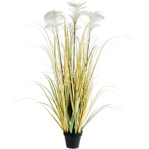 MyGift 40 Inch Artificial Feather Pampas Grass Plant Potted in Black Planter Pot, Floor Standing Faux Cortaderia Selloana with White Feathery Panicles