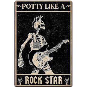 Potty Like A Rockstar Decor Gifts Funny Bathroom Decor Wall Art Coffee Bar Vintage Metal Tin Sign Office Home Toilet Signs Wall Decor Pictures 8X12 Inch