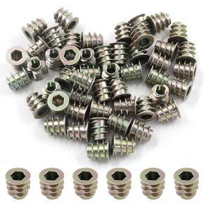 M5x10mm Threaded Insert Nuts Zinc Alloy Hex Drive Socket Internal Threaded Insert Bolt Fastener Connector for Wood Furniture (50Pcs, 13/64 x 25/64 inch)