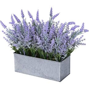 Artificial Lavender Decor, Fake Lavender Plant in Decorative Silver Metal Pots, Faux Lavender Plant Artificial Flowers for Farmhouse Home Decor Office Bathroom Desk Room Indoor Outdoor