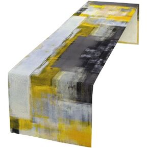 Decorative Table Runner 13 x 72 Inches,Set of 1 Elegant Cotton Linens Table Runner Decor for Kitchen,Dining Room,Coffee Table,Yellow and Grey Abstract Art Artwork