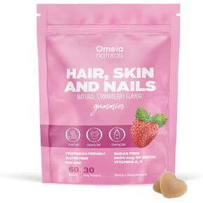 Hair, Skin and Nails Premium Gummies 60ct - Beauty Supplement with 5000mcg Biotin, Vitamins A, C, E, Zinc - Support Hair Growth, Healthy Skin & Strong Nails