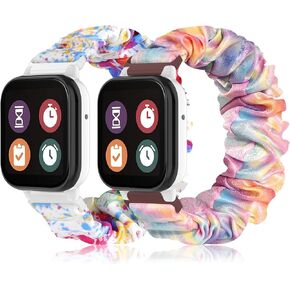 2 Pack Stretchy Scrunchie Band Compatible with Gizmo Watch 3 2 1/Gabb Watch 3 2 1/SyncUP Kids Watch Band, 20mm Cute Breathable Elastic Replacement Fabric Cloth Wristbands for Boys Girls