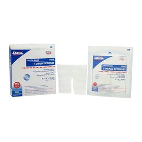 Dukal - 7468 T-Drain Gauze Sponge, Cotton, Sterile, 4" x 4" (Pack of 300)
