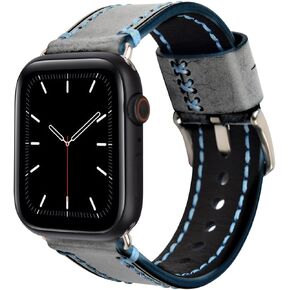 Harssidanzar Genuine Leather Bands Compatible with Apple Watch Band 49mm, 45mm, 44mm, 42mm, 41mm, 40mm, 38mm - Bridle Leather Strap for iWatch Series 9 8 7 6 5 4 3 2 1 SE Ultra/Ultra 2,HU501US