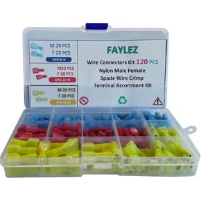 Wire Connectors Kit 120 Pcs Nylon Insulated Spade Quick Disconnect Wire Terminals,Male and Female Spade Wire Crimp Terminal Assortment Kit