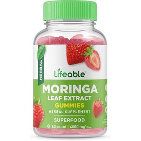 Lifeable Moringa Leaf Extract 4000mg - Great Tasting Natural Flavor Gummy Supplement Vitamins - Non-GMO Gluten Free Vegan Chewable - Antioxidant Packed Superfood - for Men Women - 60 Gummies