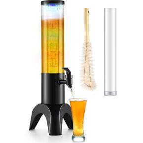 برج ميموزا، موزع برج ميموزا 50 أونصة/1.5 لتر مع أنبوب ثلج وإضاءة LED، موزع بيرة على الطاولة (50 أونصة سائلة - قطعة واحدة)