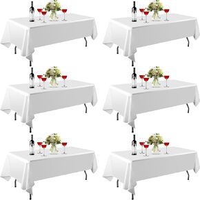 EMART 6 Pack Rectangle Table cloth, 60 x 102 inch White 100% Polyester Thickened Fabric for Banquet Wedding Party Rectangular Tablecloths, Stain Resistant and Washable