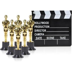 Forest & Twelfth Golden Award Trophies and Movie Clapboard, 6 inch Replica Movie Award Statues with Replica Movie Clapboards, Realistic Hollywood Awards and Clapboard, 6 Award Trophies & 6 Clapboards