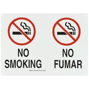 Brady 38933 14" Width x 10" Height B-401 Plastic, Black and Red on White Bilingual Sign, English and Spanish, "No Smoking/No Fumar" (with Picto)
