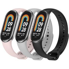 3 Pack Bands for Mi Band 8 Strap Soft Silicone Replacement Sport Wristband for Xiaomi Mi Band 8 Watch Band Accessories for Women Men