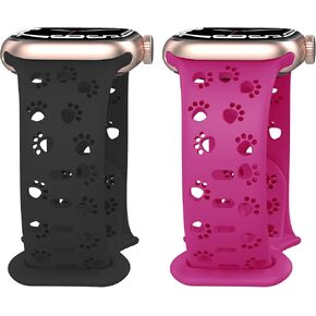 2 Pack Silicone Bands Compatible with Apple Watch Band 38mm 40mm 41mm 42mm 44mm 45mm 49mm, Hollow-Out Dog Paw Design Sport Soft Strap for iWatch Ultra SE Series 9/8/7/6/5/4/3/2/1 Women Men