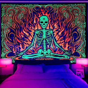 Invoibler Blacklight Sun Tapestry UV Reactive Mandala Tapestries Neon Mountain Forest Tapestry Aesthetic Floral Plant Wall Decor Bohemian Hippie Tapestry Wall Hanging for Bedroom(51.2 x 59.1 inches)
