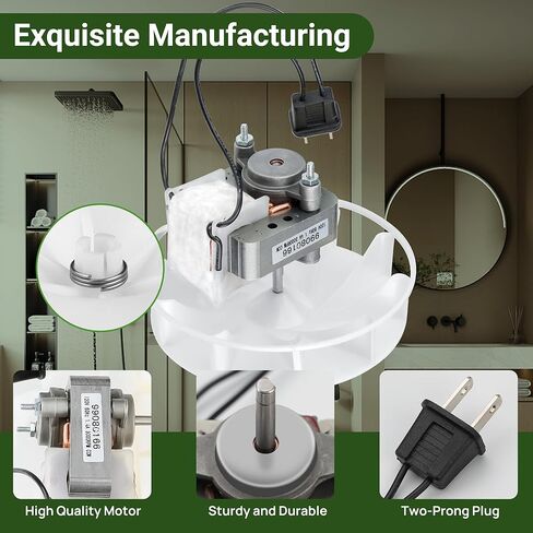 S99080166 BP28 محرك مروحة تهوية الحمام من PANDEELS - S97012051 97012038B 70CFM محرك تهوية الحمام مناسب لـ B-roan Nu-Tone 655، 657، 658، 679-120V 3000RPM 1.4 AMPS 120V 60HZ 4.0 Sones in Kuwait