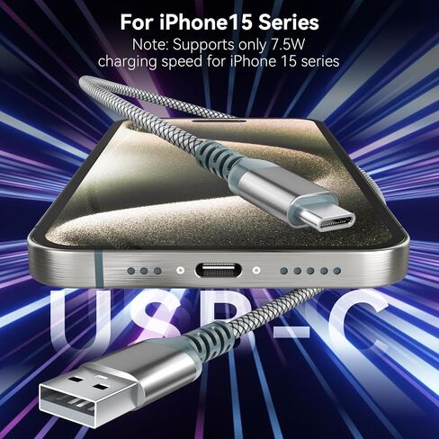 كابل شاحن USB C [قطعتان/4 أقدام]، كابل شحن سريع من النوع C، كابل USB A إلى USB C مجدول من النايلون لأجهزة iPhone 15/15 Pro وMacBook وiPad وGalaxy وأجهزة أخرى من النوع C. in Kuwait