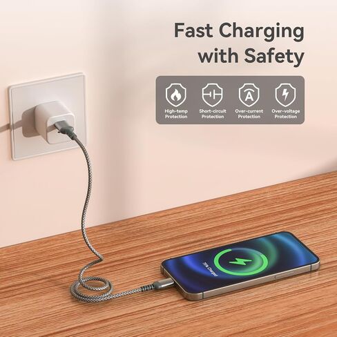 كابل شاحن USB C [قطعتان/4 أقدام]، كابل شحن سريع من النوع C، كابل USB A إلى USB C مجدول من النايلون لأجهزة iPhone 15/15 Pro وMacBook وiPad وGalaxy وأجهزة أخرى من النوع C. in Kuwait