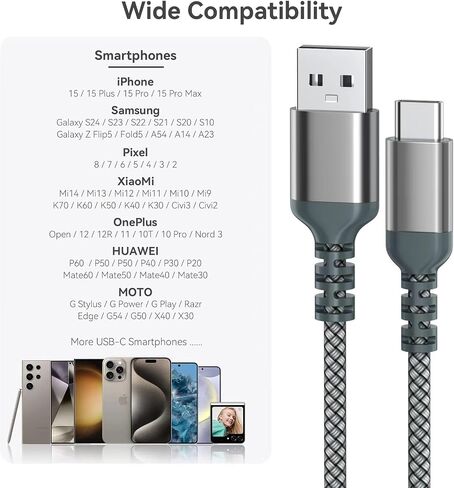 كابل شاحن USB C [قطعتان/4 أقدام]، كابل شحن سريع من النوع C، كابل USB A إلى USB C مجدول من النايلون لأجهزة iPhone 15/15 Pro وMacBook وiPad وGalaxy وأجهزة أخرى من النوع C. in Kuwait