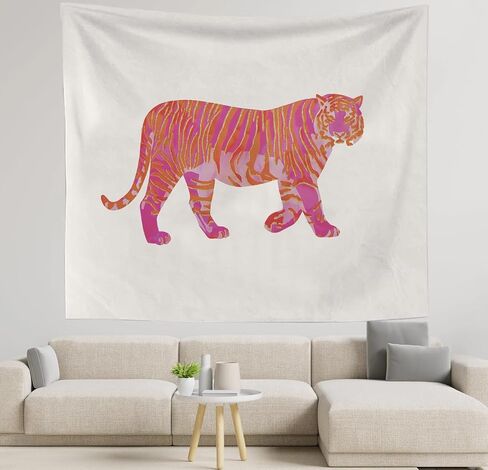 OXW Preppy Tiger Tapestry Wall Hanging - Trendy Danish Pastel Wall Art Decor, Aesthetic Funky Wall Blanket Decor for Teen Girl Bedroom College Dorm, 50x60 Inch in Saudi Arabia