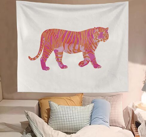 OXW Preppy Tiger Tapestry Wall Hanging - Trendy Danish Pastel Wall Art Decor, Aesthetic Funky Wall Blanket Decor for Teen Girl Bedroom College Dorm, 50x60 Inch in Saudi Arabia