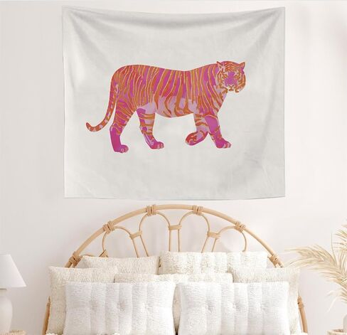 OXW Preppy Tiger Tapestry Wall Hanging - Trendy Danish Pastel Wall Art Decor, Aesthetic Funky Wall Blanket Decor for Teen Girl Bedroom College Dorm, 50x60 Inch in Saudi Arabia
