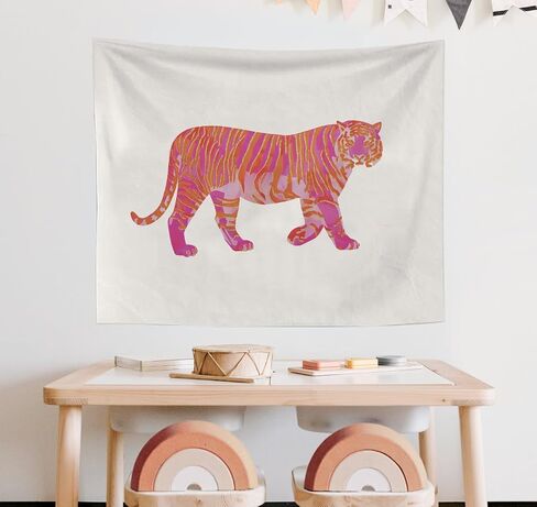 OXW Preppy Tiger Tapestry Wall Hanging - Trendy Danish Pastel Wall Art Decor, Aesthetic Funky Wall Blanket Decor for Teen Girl Bedroom College Dorm, 50x60 Inch in Saudi Arabia