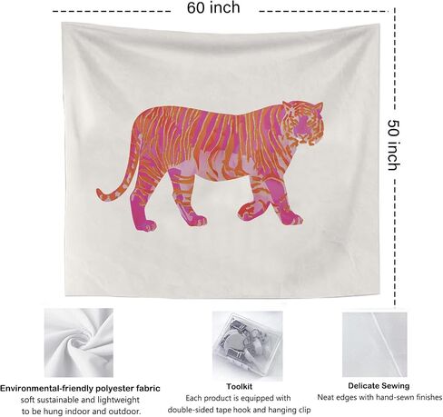 OXW Preppy Tiger Tapestry Wall Hanging - Trendy Danish Pastel Wall Art Decor, Aesthetic Funky Wall Blanket Decor for Teen Girl Bedroom College Dorm, 50x60 Inch in Saudi Arabia