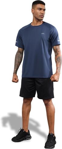 Men's Lightweight Workout Short Sleeve T-Shirts, Men's Workout Shirts Moisture Wicking Tee Tops with Reflective Strip in Saudi Arabia