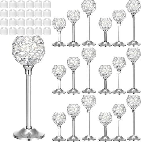 Hushee 42 Pcs Gold Crystal Candle Holders with LED Tea Lights Candles Bulk Decorative 3 Sizes Candlestick Holders for Table Centerpieces, Christmas Home Decor, Weddings, and Housewarming Gifts in Saudi Arabia