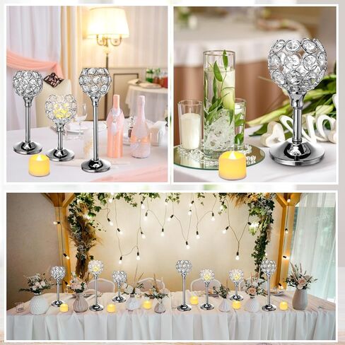 Hushee 42 Pcs Gold Crystal Candle Holders with LED Tea Lights Candles Bulk Decorative 3 Sizes Candlestick Holders for Table Centerpieces, Christmas Home Decor, Weddings, and Housewarming Gifts in Saudi Arabia