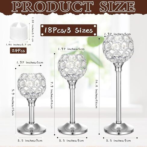 Hushee 42 Pcs Gold Crystal Candle Holders with LED Tea Lights Candles Bulk Decorative 3 Sizes Candlestick Holders for Table Centerpieces, Christmas Home Decor, Weddings, and Housewarming Gifts in Saudi Arabia