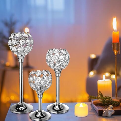 Hushee 42 Pcs Gold Crystal Candle Holders with LED Tea Lights Candles Bulk Decorative 3 Sizes Candlestick Holders for Table Centerpieces, Christmas Home Decor, Weddings, and Housewarming Gifts in Saudi Arabia