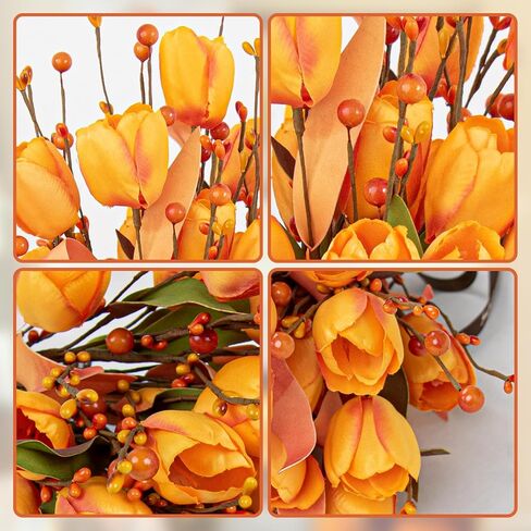 6 قطع من زهور الخريف الاصطناعية من Yawwind مقاس 43.18 سم زهور التوليب الاصطناعية ترتيبات زهور الخريف مع زهرة الحرير البرتقالية التوتية لمزهرية المنزل في الداخل ديكور قطع مركزية للطاولة in Kuwait