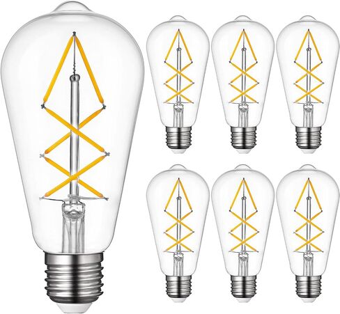 Edison Bulbs Led Lights 60W Equivalent, 6Watt Dimmable Warm White 2700K Amber Glass, Vintage Light Bulb with E26 Base, ST64 Antique LED Filament Bulbs, 600LM, UL listed, 6 Pack Teardrop Top Lamp in Saudi Arabia