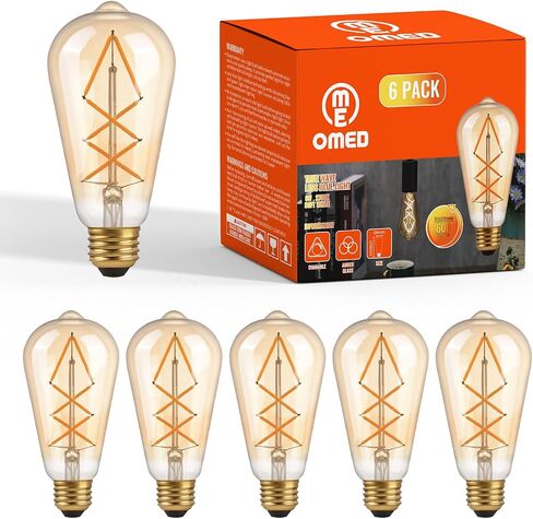 Edison Bulbs Led Lights 60W Equivalent, 6Watt Dimmable Warm White 2700K Amber Glass, Vintage Light Bulb with E26 Base, ST64 Antique LED Filament Bulbs, 600LM, UL listed, 6 Pack Teardrop Top Lamp in Saudi Arabia