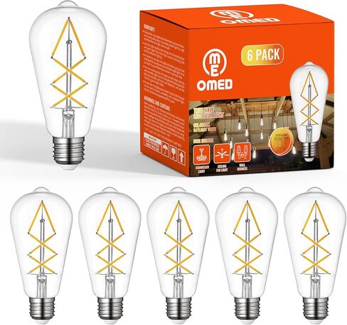 لمبات إديسون LED مكافئة 60 وات، 6 وات عاكس للضوء أبيض دافئ 2700 ك زجاج كهرمان، لمبة إضاءة عتيقة مع قاعدة E26، مصابيح خيوط LED عتيقة ST64، 600LM، مدرج في قائمة UL، 6 عبوات من المصابيح العلوية على شكل دمعة in Kuwait