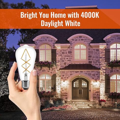 لمبات إديسون LED مكافئة 60 وات، 6 وات عاكس للضوء أبيض دافئ 2700 ك زجاج كهرمان، لمبة إضاءة عتيقة مع قاعدة E26، مصابيح خيوط LED عتيقة ST64، 600LM، مدرج في قائمة UL، 6 عبوات من المصابيح العلوية على شكل دمعة in Kuwait