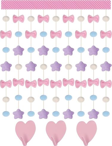 NiHome Fluffy Plush Doorway Curtain, Cute Hanging String Garland Kawaii Wall Hanging Home Decor for Girl Baby Room,Plush Bowknot Pentacle Garland Curtain with Hooks & Adhesive Velcro, 9 Strings in Saudi Arabia
