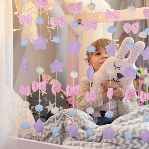 NiHome Fluffy Plush Doorway Curtain, Cute Hanging String Garland Kawaii Wall Hanging Home Decor for Girl Baby Room,Plush Bowknot Pentacle Garland Curtain with Hooks & Adhesive Velcro, 9 Strings in Saudi Arabia