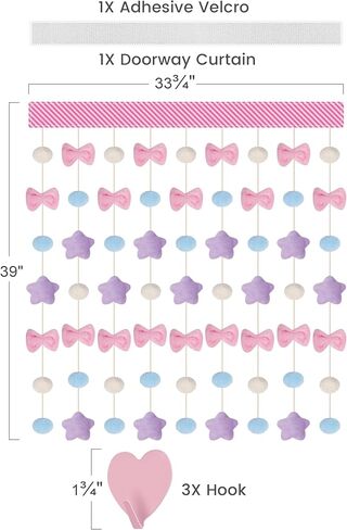 NiHome Fluffy Plush Doorway Curtain, Cute Hanging String Garland Kawaii Wall Hanging Home Decor for Girl Baby Room,Plush Bowknot Pentacle Garland Curtain with Hooks & Adhesive Velcro, 9 Strings in Saudi Arabia