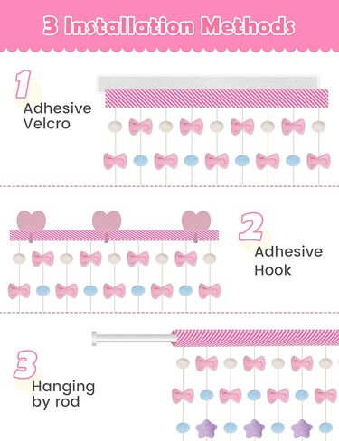 NiHome Fluffy Plush Doorway Curtain, Cute Hanging String Garland Kawaii Wall Hanging Home Decor for Girl Baby Room,Plush Bowknot Pentacle Garland Curtain with Hooks & Adhesive Velcro, 9 Strings in Saudi Arabia